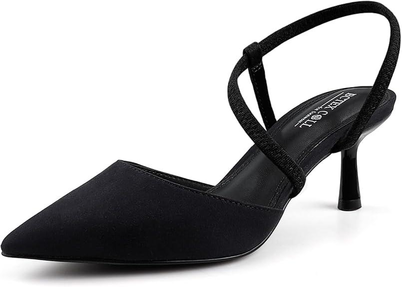 BCTEX COLL Women's Kitten Heel Slingback Closed Pointed Toe Low Stiletto Heels Comfortable Party Wedding Work Dressy Pumps Shoes 6, Black