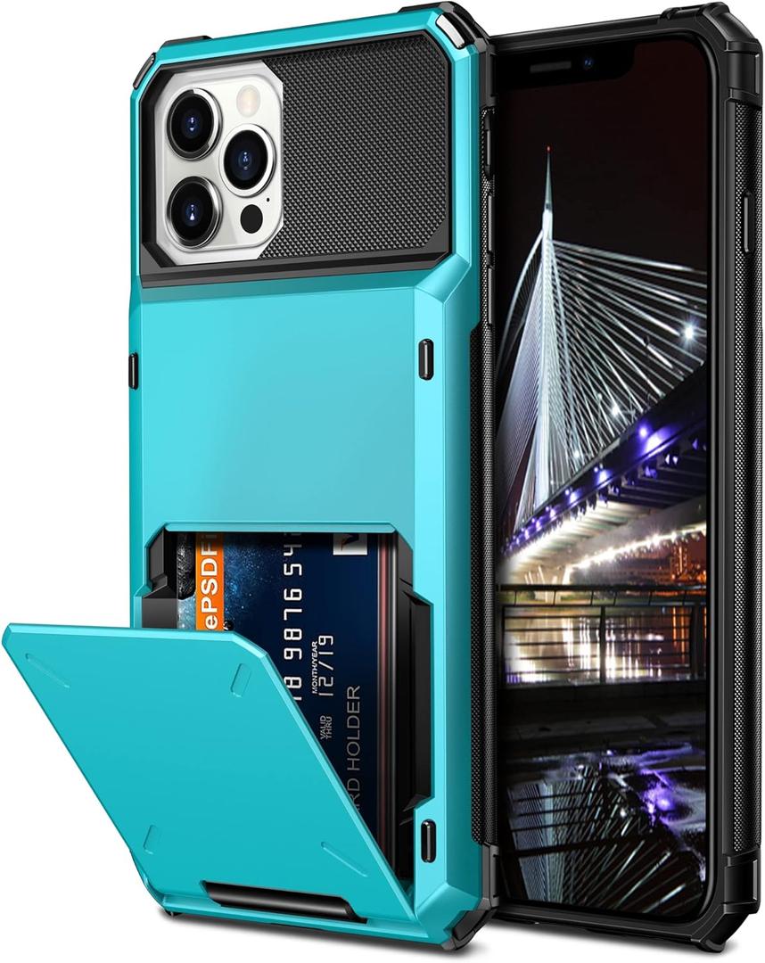 Vofolen for iPhone 13 Pro Max Case Wallet 4-Card Holder ID Slot Flip Door Hidden Pocket Men Women Anti-Scratch Dual Layer Hybrid TPU Bumper Armor Protective Hard Shell Back Cover 5G Sky Blue