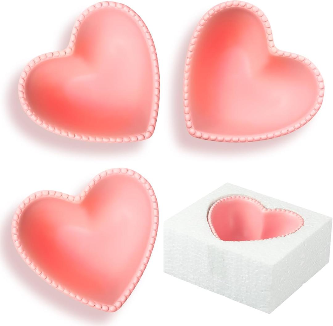 Sumind 4 Pack Valentine Heart Shaped Bowl Cute Ceramic Bowl Pink Candy Dish Heart Shaped Plates for Home Fruit Salad Soup Cereal Snacks Dessert Pudding Kitchen Household Cooking Gifts(4.5 x 3.7 Inch)