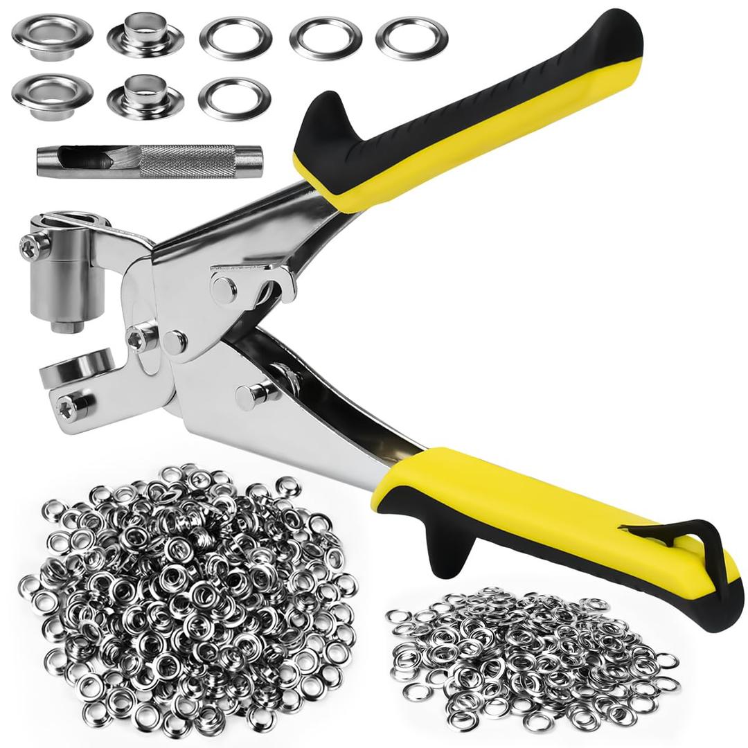Eyelet Clips with 500 Eyes, Diameter 10 mm, Press Tool, Metal Press Stud Pliers, Leather Punch Pliers with Belt Punch, for Canopy Tarpaulins Curtains Banners