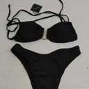 ZAFUL Women's Textured Underwire Bikini Set V Notch High Cut Swimwear Tie Side Ribbed Sexy Swimsuits LARGE
