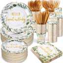 Yungyan 400 Pcs Baby Shower Dinnerware for 50 Guest Baby Shower Paper Plate Napkin Set Gender Reveal Plate Napkins Cup Footprint Disposable Knives Fork Spoon Gender Reveal (Green,Eucalyptus)