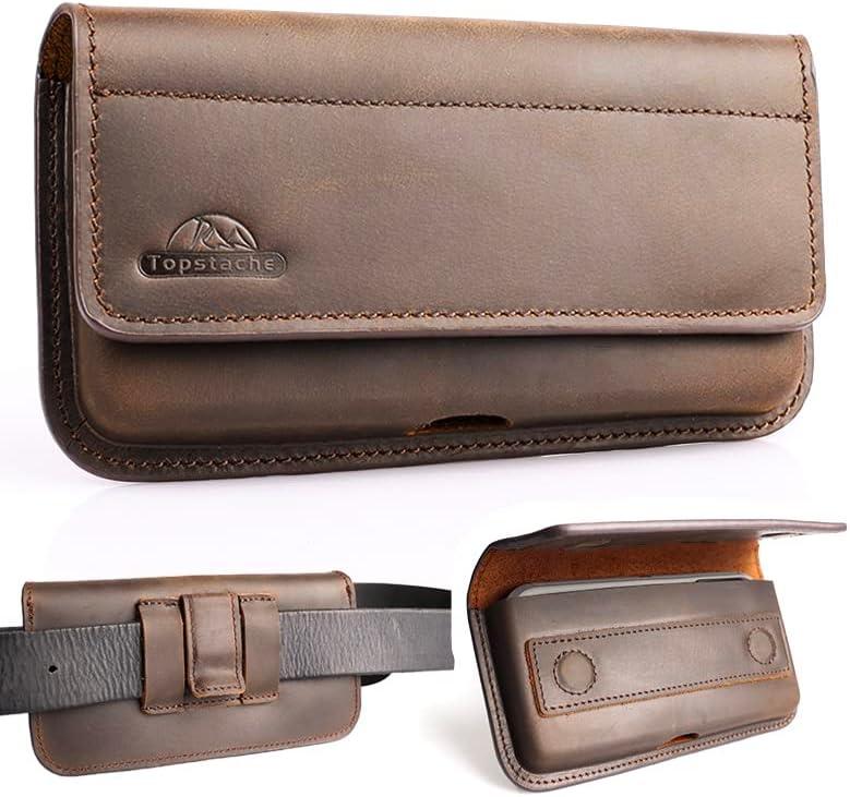 Topstache Leather Phone Holster with Belt Clip for Galaxy S25/S24/S23/S22 - Magnetic Closure Leather Phone Belt Holder Pouch for iPhone 17/16/15/14/13 - Fit Protective Case on, L,Darkbrown