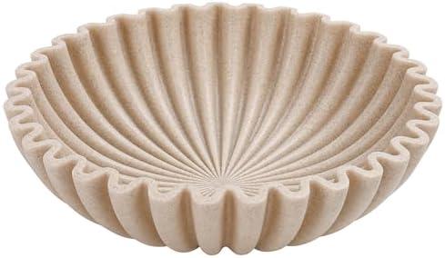 YMXYJM Large Decorative Bowl, Modern Handicraft Bowls for Home Decor, Decorative Fruit Bowl for Kitchen Counter, Ruffle Decor, Stylish Key Bowl for Entry Table, Artificial Stone Beige