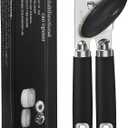 Can Opener Manual, Heavy Duty Stainless Steel Smooth Edge Can Openers With Soft Touch Handle, Oversized Handheld Easy Turn Knob, Multi-Function Bottle Opener, Black