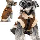 Retro Aviator Dog Jacket, Faux Leather Sherpa Lined Winter Coat for Dogs, Warm Windproof Pilot Style Clothes for Male & Female Puppy, Cold Weather Outfit for Poodle, M (Coffee)