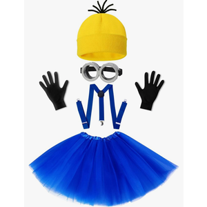 Halloween Costume for Adult Women,Goggles/Yellow Beanie/Blue Dress/Suspenders/Gloves Halloween Costume Accessories