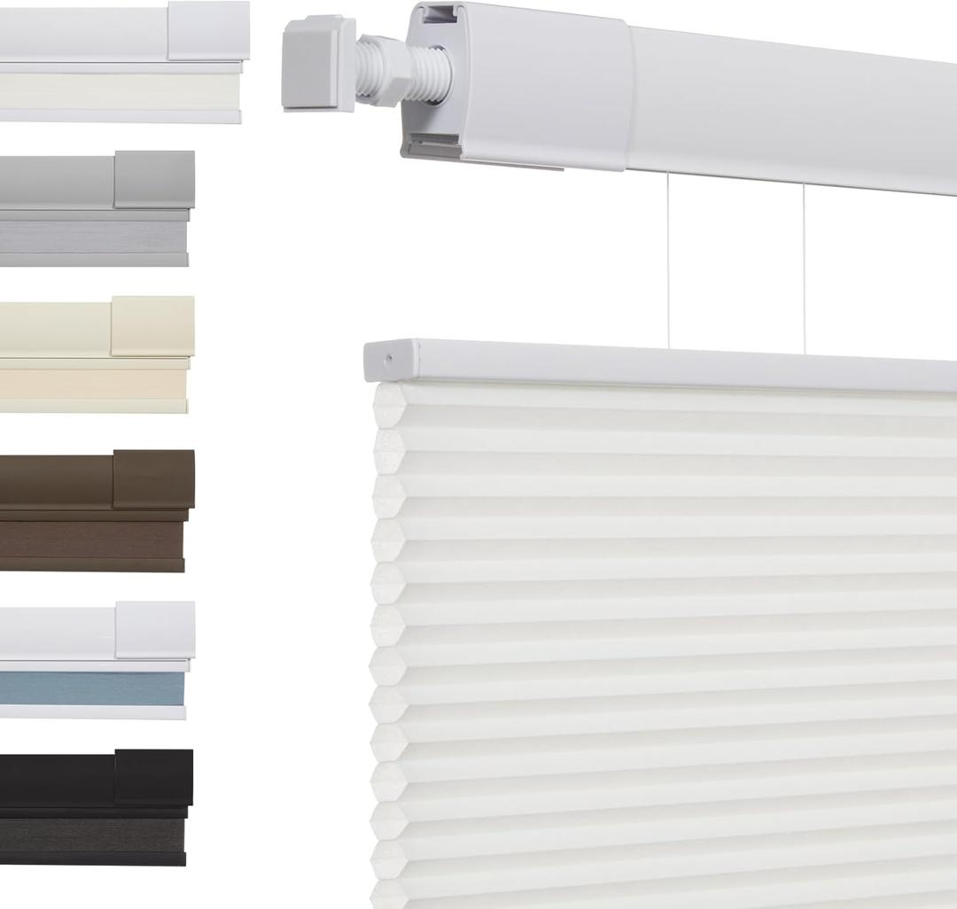 No Tools No Drill Top Down Bottom Up Cellular Shades for Windows, 1" Light Filtering Fabric, Cordless Honeycomb Indoor Window Blinds, Thermal Insulated Noise ReductionCustom Size, White