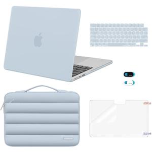 MOSISO Compatible with MacBook Air 13 inch Case 2025 2024 2023 2022 M4 A3240 M3 A3113 M2 A2681, Hard Case&Puffy Bag&Keyboard Cover&Webcam Cover&Screen Film for MacBook Air 13.6 inch Case, Baby Blue