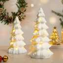 Tfro & Cile White Ceramic Christmas Tree Decor Xmas Indoor Statue 2 PCS Tabletop Home Decoration LED Light Figurines for Party
