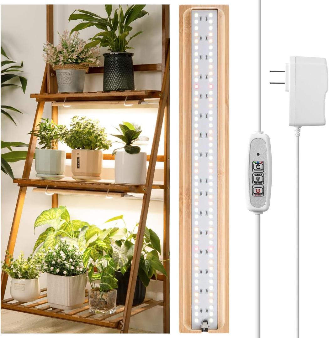 FOXGARDEN Grow Light Strip, Bamboo Full Spectrum Plant Grow Light for Indoor Plants, 96 LED Bright Grow Lamp with Auto On/Off Timer 4/8/12H, 4 Dimmable Brightness, 1 Strip with 1 Controller