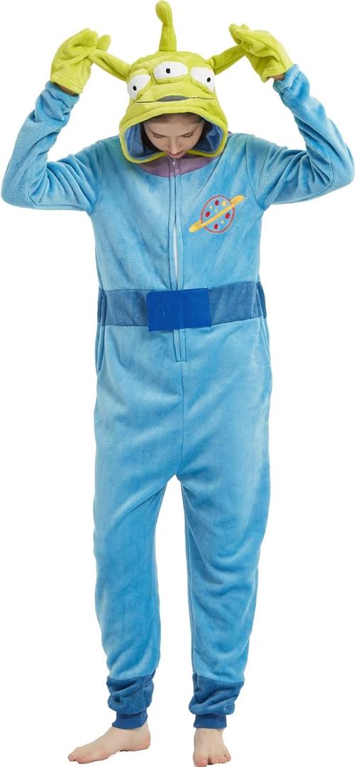 SWEETXIN Adult Unisex Onesie Pajamas Halloween Christmas Cosplay Costume Suit for Women and Men (Alien) X-Large