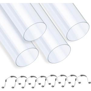Xadnitu 4 Pieces 2-1/2" x 36" Clear PVC Pipes, Rigid Plastic Round Tubes with Strap Clamps for Home, Garden, Woodworking, DIY Dust Collection System