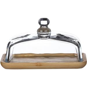 Rectangular Cake Stand,Cake Plate Server Platter with Lid,7" Wood Cake Stand with Glass Cover,Cupcake Display Plate,Sandwich Holder with Base, Donut Stand Dessert Stand