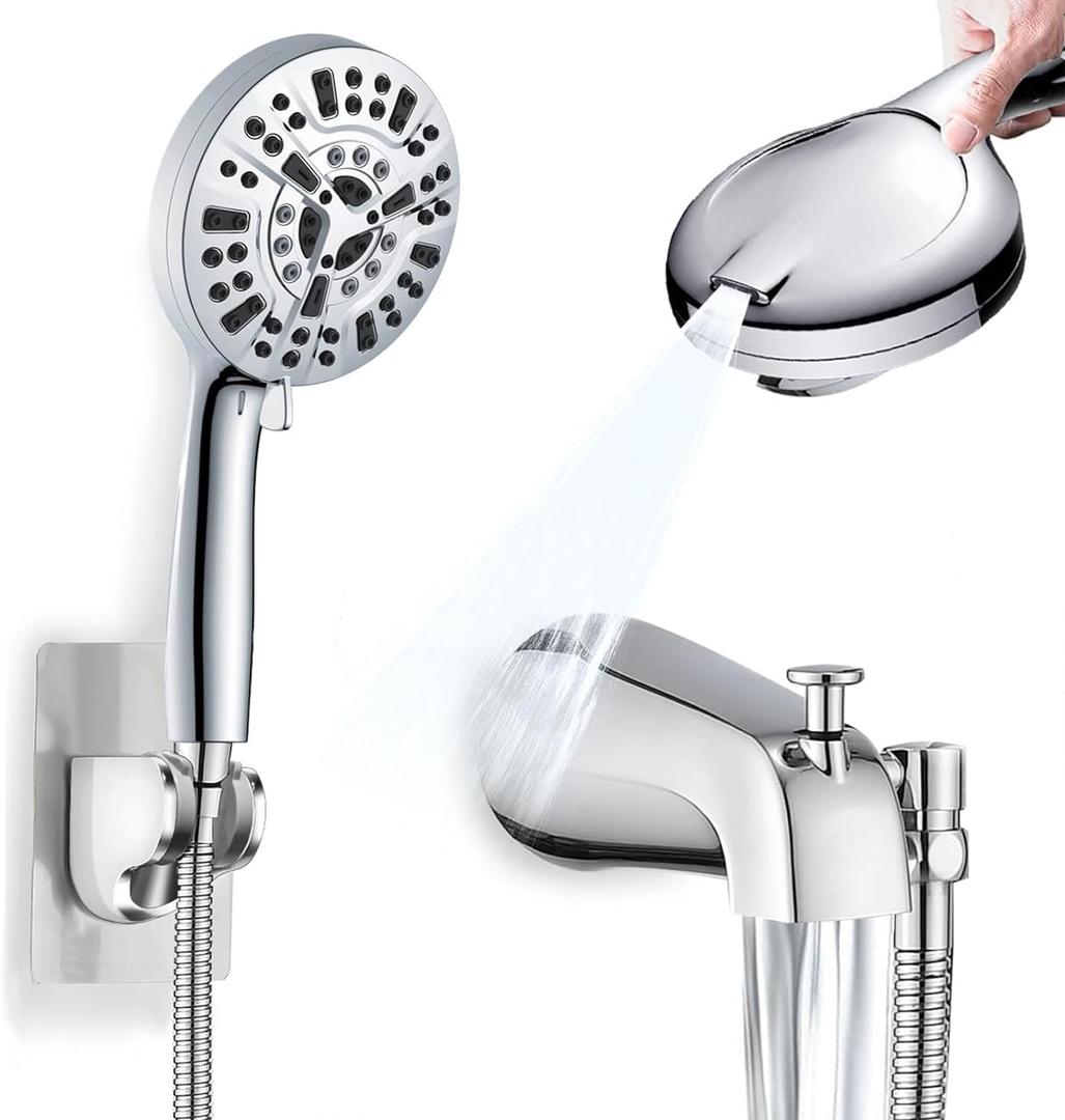 Metal Tub Spout with Diverter & Integrated Shower Hose Connection, Slip-On Tub Spout with 10 Settings Handheld Shower Sprayer Polished Chrome
