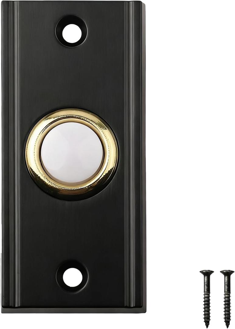 Vintage Style Wired Doorbell Button with Light, Replacement Doorbell Button for Existing Wired Systems, Antique Brass Finish for Home and Office (C)