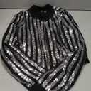 Allegra K Women's Sequin Long Sleeve Shiny Party Zip-Up Bomber Cropped Jacket (Medium)