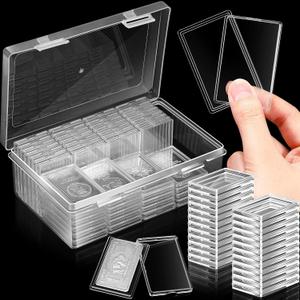 Batiyeer 50 Pcs 1 oz Silver Bar Case Holder Clear Acrylic Bar Capsule Storage Container for 1 Ounce Holder with Plastic Storage Box for Collectors Investors