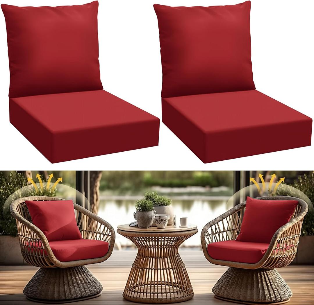 Patelai 4 Pcs Outdoor Deep Seating Cushions for Patio Furniture 24 x 24 Inch Waterproof Fade Resistant Patio Furniture Back Pads and Chair Cushions Replacement for Pool Yard Garden Couch (Red)
