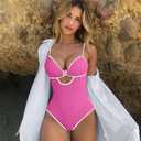 OQQ Womens One Piece Swimsuit Cutout Push Up Tummy Control Bathing Suit with Adjustable Straps (Pink, M)