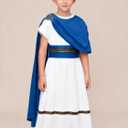 TOGROP Greek Toga Costume for Kids Boys Ancient Greece Mythos Philosopher Rome Nobility Cosplay 8-12 Years Blue