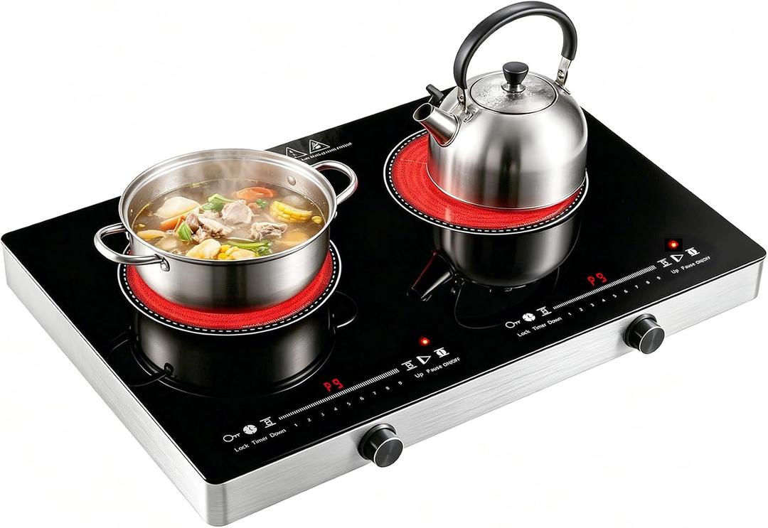 Electric Cooktop,110V 2500W Electric Stove Top with LED Knob Control,9 Power Levels, Kids Lock & Timer,Overheat Protection stove,24 Inch 2 burner cooktop
