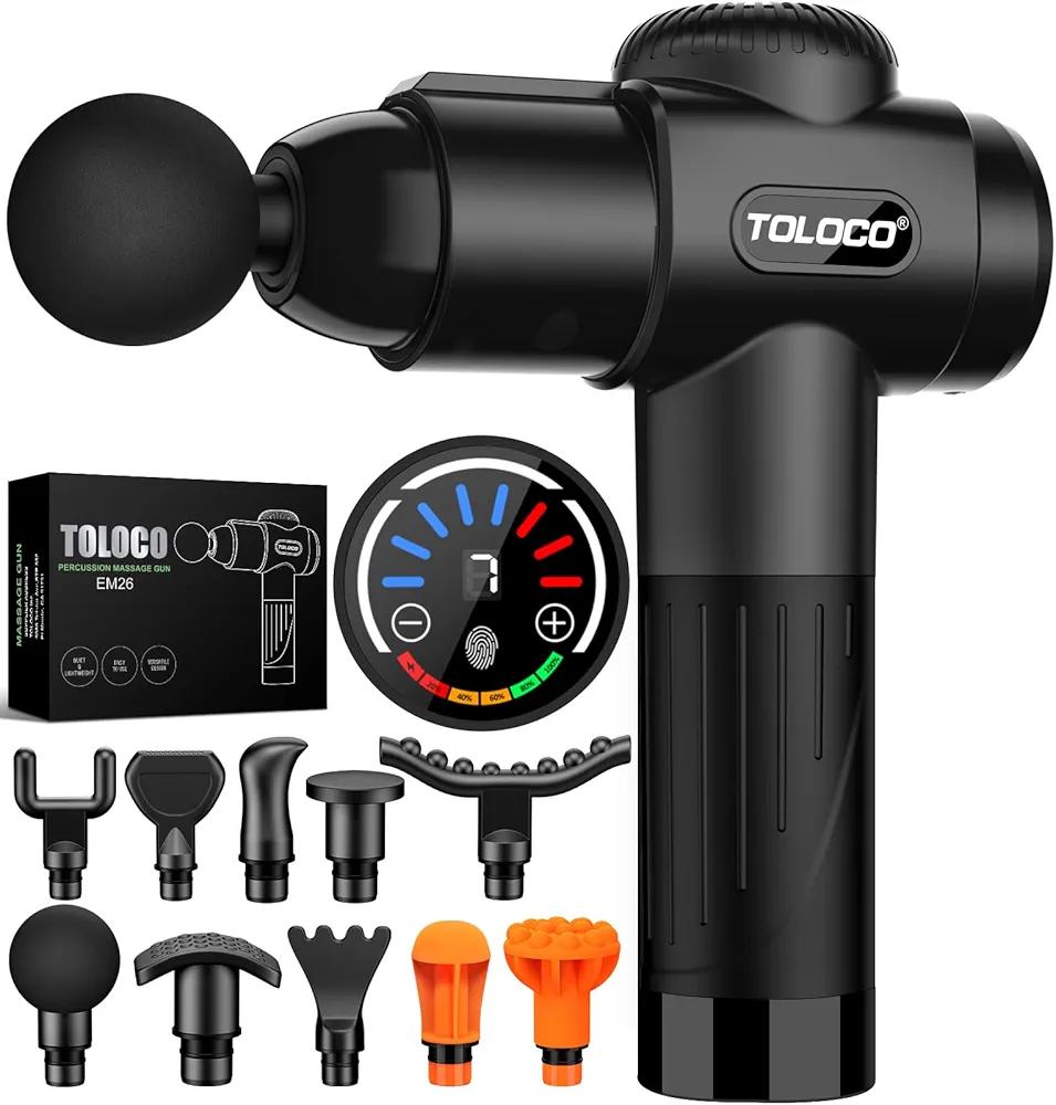 TOLOCO Massage Gun, Deep Tissue Back Massage for Athletes for Pain Relief, Percussion Massager with 10 Massages Heads & Silent Brushless Motor, Mothers Day Gifts for Mom, Black