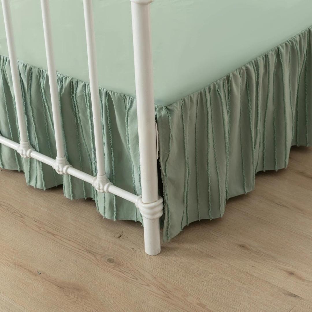 Bed Skirt Full Size Ruffled Bed Skirts with Split Corners, 14 Inch Drop Dust Ruffle Bed Skirt with Platform, Tufted Boho Full Size Bed Skirting, Striped, 14" Full, Sage Green