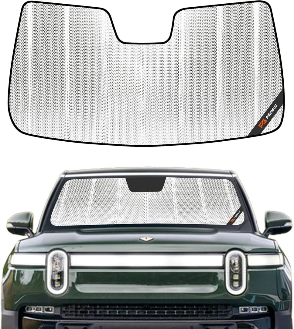 Pigenius Windshield Sun Shade for Rivian R1S/R1T 2022-2025. Reflective Aluminum Film Front Window Sunshade - BLAZBLOCK