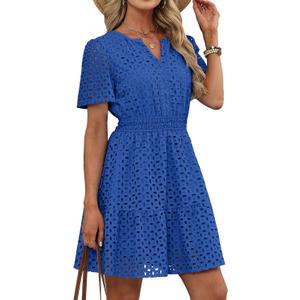 RUMIA Womens Dresses 2026 Summer V Neck Eyelet Lace A Line Short Dress XL