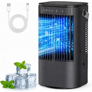Portable Air Conditioners, 4-in-1 Mini Air Conditioner Evaporative Air Cooler, Portable AC with 1000ML Tank, 3 Speeds & 7-Color LED, Small Air Conditioner with Timer for Bedroom, Desktop, Home, Office
