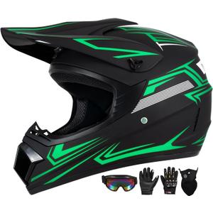 Youth Kids Motocross Helmet, Adult ATV Dirt Bike Helmet with Goggles Gloves & Mask Quick, Full Face Motorcycle Helmet with Quick Release Buckle DOT Certified (Small)