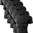 Dalavch 5 Pack Men’s Compression Shirts Short Sleeve Cool Dry Sports Athletic Workout Base Layer Undershirt T-Shirt Tops (Black, L)