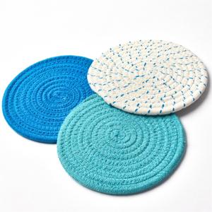 Potholders Set Trivets Set 100% Pure Cotton Thread Weave Hot Pot Holders Set (Set of 5) Hot Pads, Hot Mats, Stylish Coasters, Spoon Rest for Bakingand Cooking, Diameter 7 Inches (Blue Set)