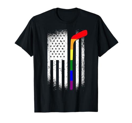 American Flag Hockey LGBT-Q Rainbow Gay Pride Ally T-Shirt