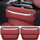 Car Seat Gap Filler - Premium Leather Car Organizer with Extra Storage - Organize and Secure Your Car Essentials - Fits Most Cars, SUV, Truck - 2 Pack - Red