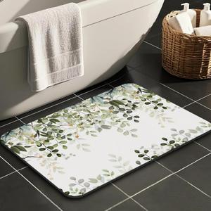 Sage Green Eucalyptus Watercolor Leaves Bathroom Rugs Mat Non Slip Super Absorbent Stain Resistant Quick Dry Thin Bathroom Rug-Bath Mats for Bathroom Floor Bathtub,(16"x24"+30"x20")