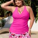 NIeyook Plus Size Swimsuits for Women Two Piece Tankini Bathing Suit with Skirt 2026 V-Neck Tummy Control Swimwear, Size L (Pink)