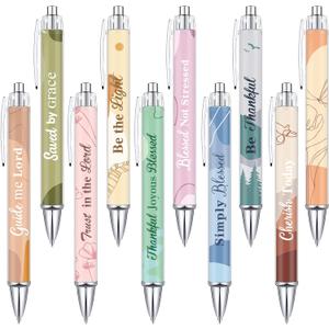 Tinlade 10 Pcs Christian Pens for Women Religious Ink Pens Easter Gifts Inspirational Quotes Bible Verse Ballpoint Funny Office Supplies for Women Men Coworker (Boho)