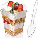 Amazon.com | 50 Packs Dessert Cups with Spoons, 7 OZ Mini Clear Plastic Dessert Parfait Cup for Party, Square Clear Plastic Dessert Cups for Ice Cream,Candy,Salad,Jello,Appetizers,Mousse: Candy Servers