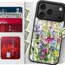 LUHOURI for iPhone 17 Pro Max Case Wallet - Wireless Charging Compatible Detachable Flip Folio Leather Cover - RFID Blocking 4 Card Slots - Protective Phone Case for Women - Blooming Wildflowers