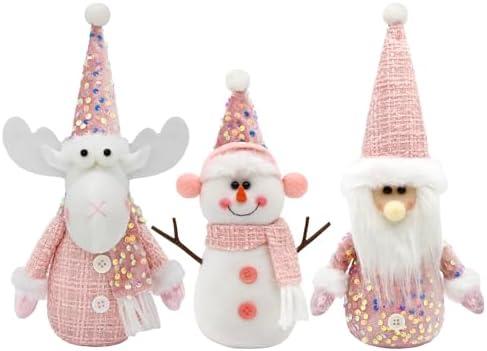 Pink Christmas Decorations - 3Pcs Gnomes Pink Christmas Decor for Home Office- Winter Table Decor
