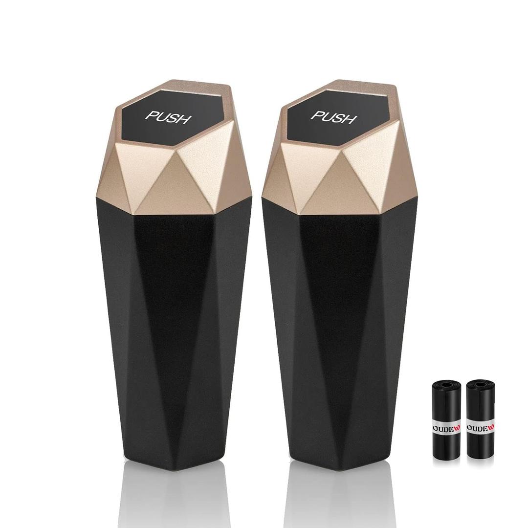 OUDEW Car Trash Can with Lid - 2-Pack, Interior Accessories for Vehicles, Leakproof Garbage Can with 30 Detachable Trash Bags, Multipurpose Organizers and Storage Solutions for Home and Office