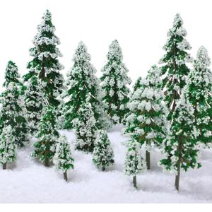 Skylety 35 Pieces Model Trees 6.3-1.2 Inch Mixed Miniature Trees Diorama Supplies Fake Plants Train Scenery Landscape Christmas Village Architecture DIY Crafts(Green,Snowy Cedar)