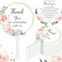 100 Pcs Wedding Hand Fans for Guests Bulk Decorative Plastic Handheld Wedding Favor Fans with Handle Thank You for Celebrating with Us for Ceremony Bridal Shower Party Decor(Flower)