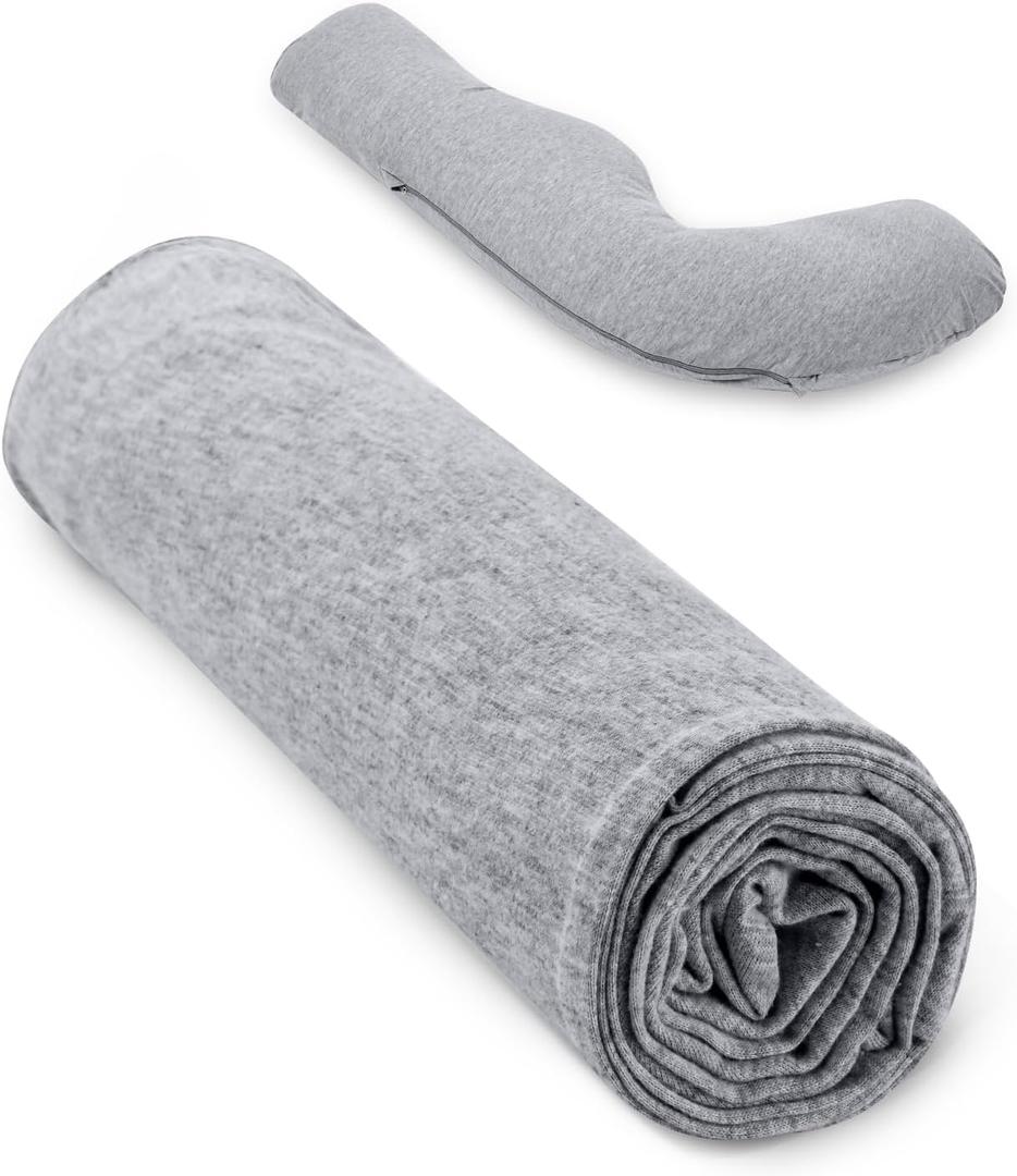 Momcozy Pregnancy Pillow Cover J Shaped, Pregnancy Body Pillowcase Removable, Soft & Machine Washable Replacement Cover Fits Momcozy J-Shaped Pregnancy Pillows, Grey