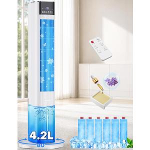 42 INCH Swamp Cooler Air Conditioner w/ 4 Modes & 3 Speeds, Aroma&Memory Function Evaporative Air Cooler, 4.2L Dual Tank, 15H Timer, 6 Ice Packs Portable Windowless Air Conditioner for Bedroom