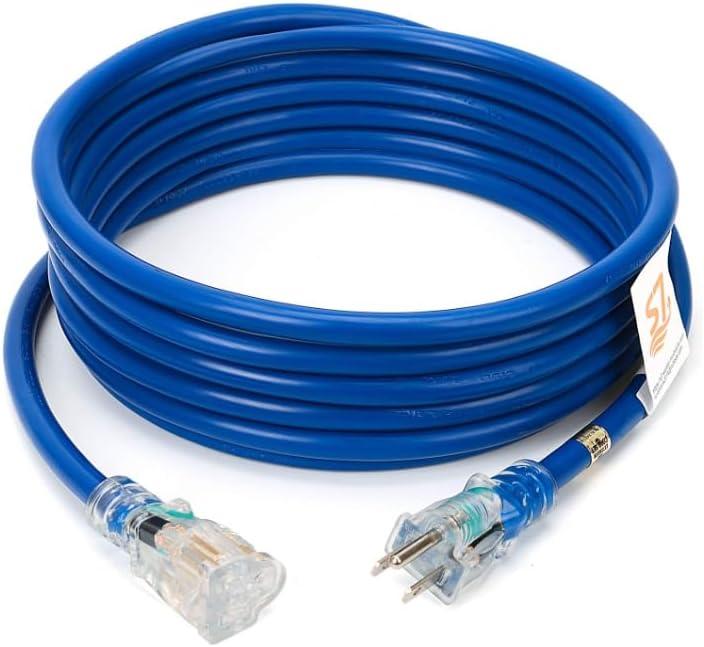 S7 20 Amp 6 FT 12/3 Heavy Duty Extension Cord with 15 Amp Three Prong Power Cord