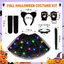 Halloween Black Cat Costume for Girls, Cat Costume Set with Light Up Tutu Skirt, Dress Up Cosplay for Kids Ages 3-8