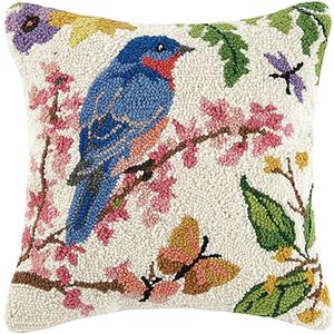 Peking Handicraft 30SER426C16SQ Bluebird Hook Pillow, 100% Wool and Cotton